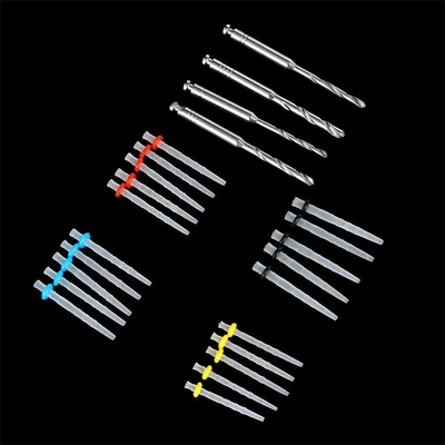 Tandheelkundig recht schroef conic endodontie spiraalvezel post met boor 20 post en 4 boor tandheelkundig glasvezel post