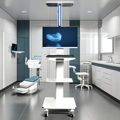 Witte kleur tandheelkundige mondscanner mobiele kar met monitorhouder metalen tandheelkundige instrumenten kar draagbare tandheelkundige trolley