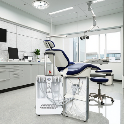 Koffertjesontwerp Draagbare tandheelkundige eenheid Handheld mobiele tandheelkundige behandelingseenheid met ingebouwde compressor-harden licht en schaal