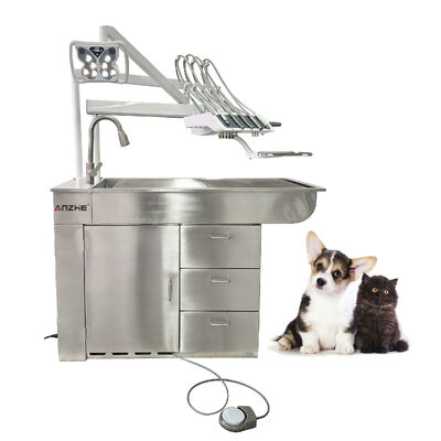Fabriek Direct Veterinaire Tandheelkundige Eenheid met LED Bleeklamp 32L Olievrije Compressor Roestvrij Staal All in One Veterinaire Tandheelkundige Werkstation