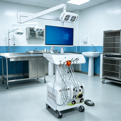 Draagbare Veterinaire Tandheelkundige Unit met 8-Lamp LED Lamp Ingebouwde Air Compressor voor Dierenkliniek